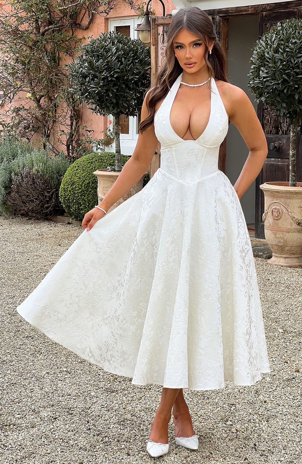 Ella | Women Wedding Guest Halter Midi Dress