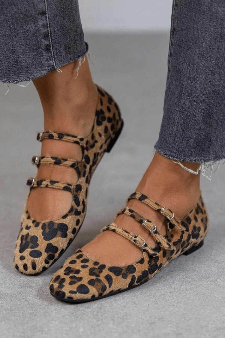 Ellen | Women's Multi Strap Animal Print Flats
