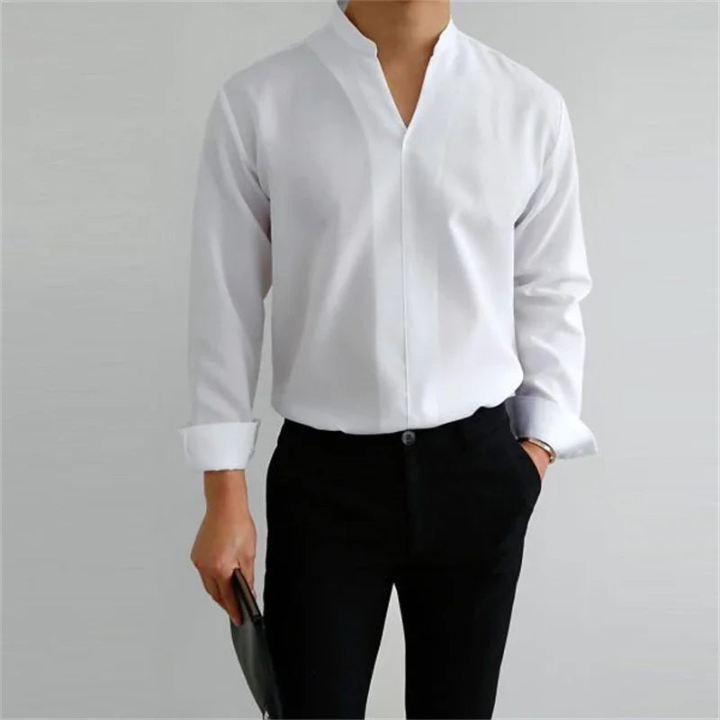 Evan | Men's Long Sleeve Mandarin Collar Casual Shirt