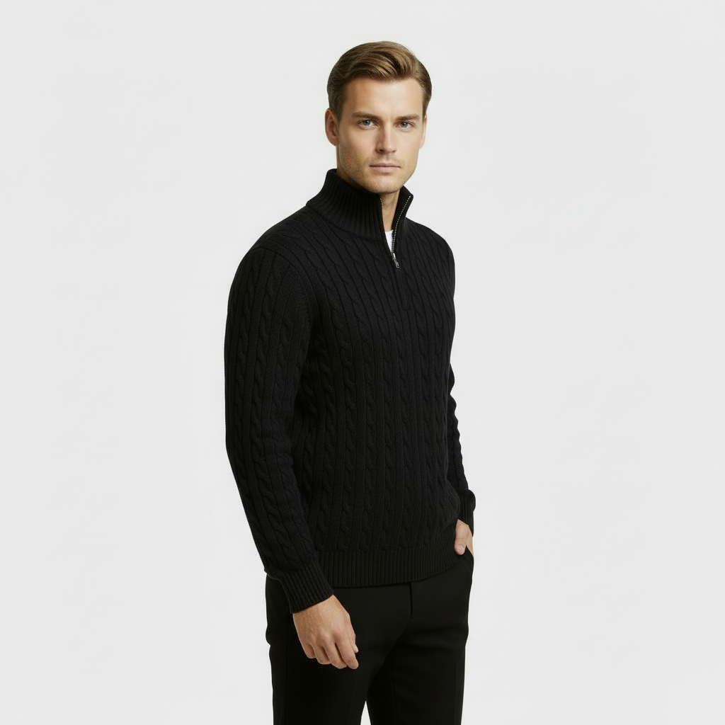 George | Men's Zip Neck Cable Knit Sweater