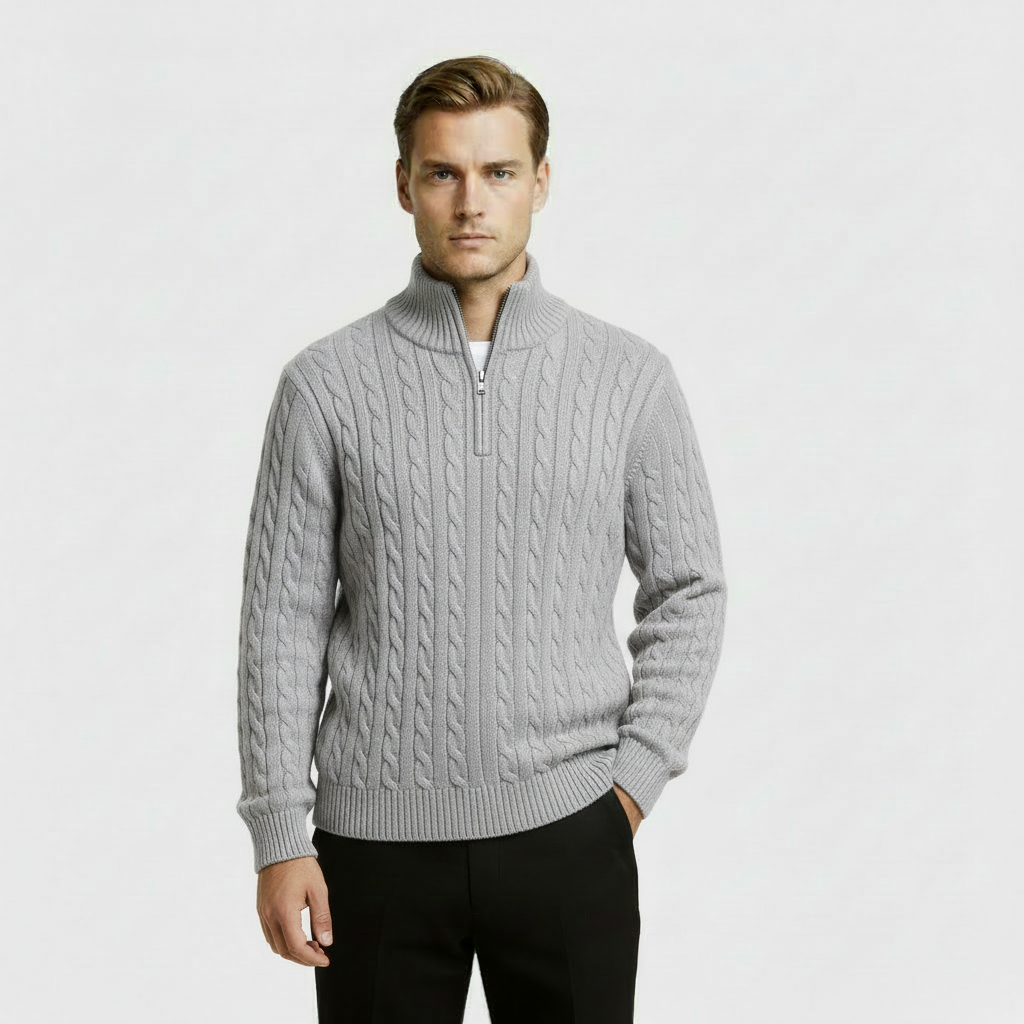 George | Men's Zip Neck Cable Knit Sweater