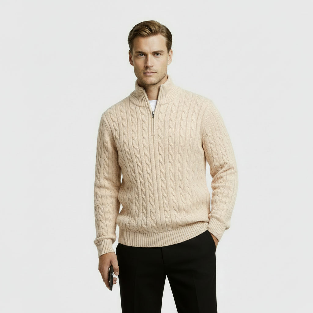 George | Men's Zip Neck Cable Knit Sweater