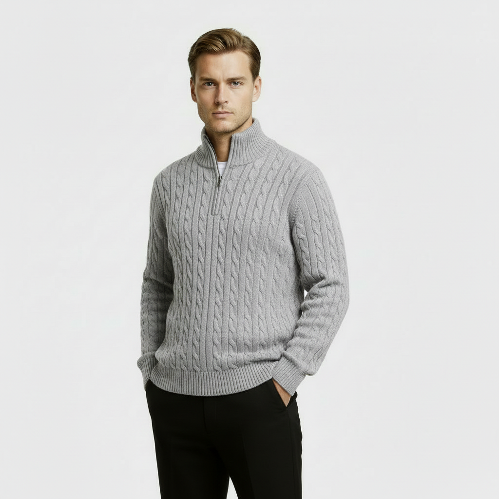 George | Men's Zip Neck Cable Knit Sweater