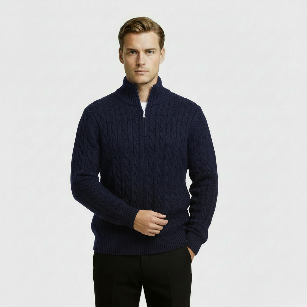 George | Men's Zip Neck Cable Knit Sweater