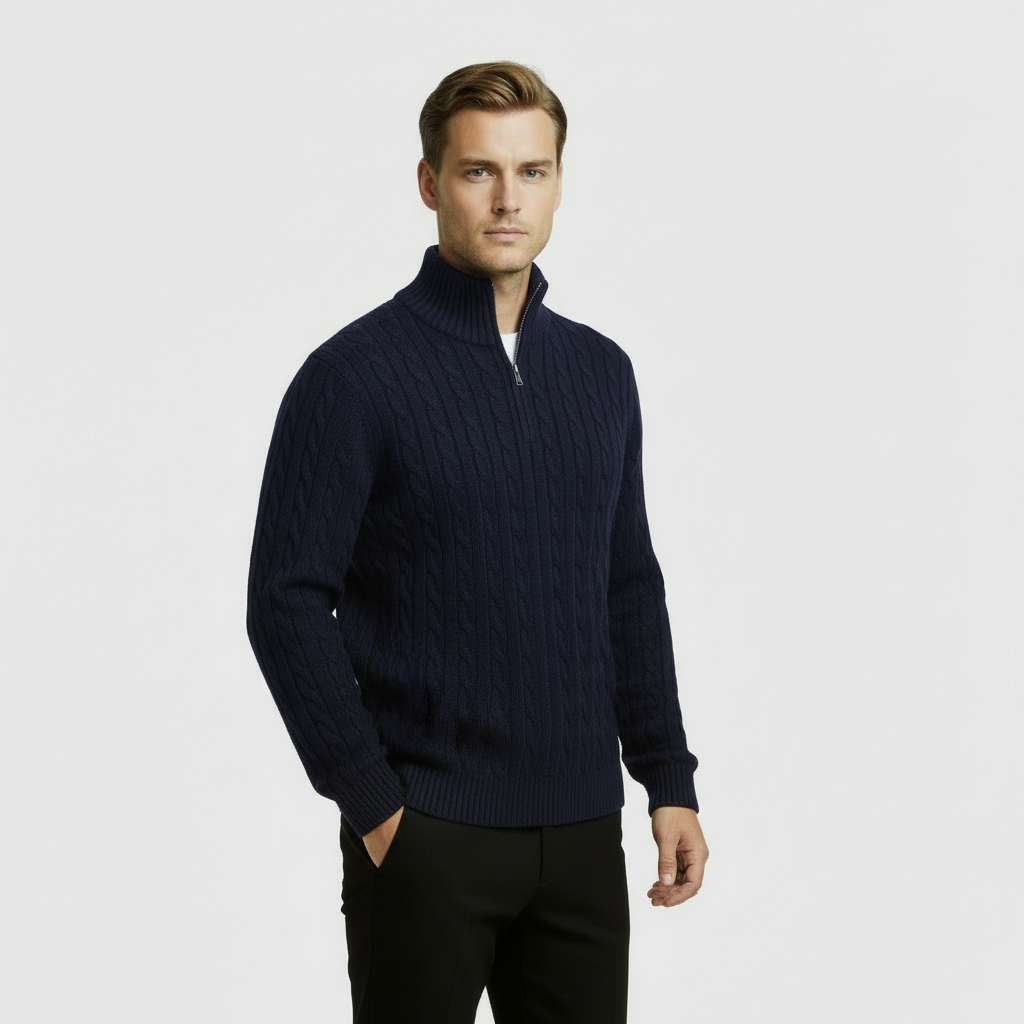 George | Men's Zip Neck Cable Knit Sweater