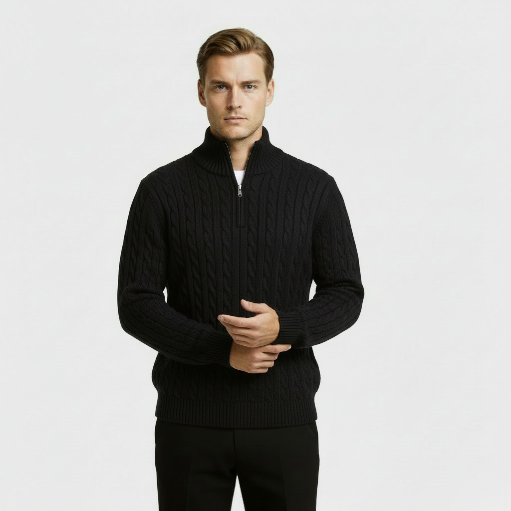 George | Men's Zip Neck Cable Knit Sweater