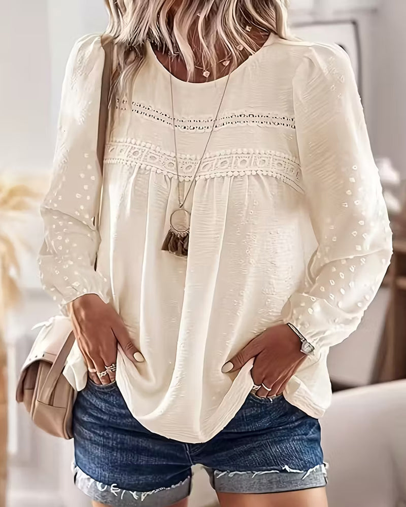 Gwen | Women's Long Sleeve Lace Yoke Blouse