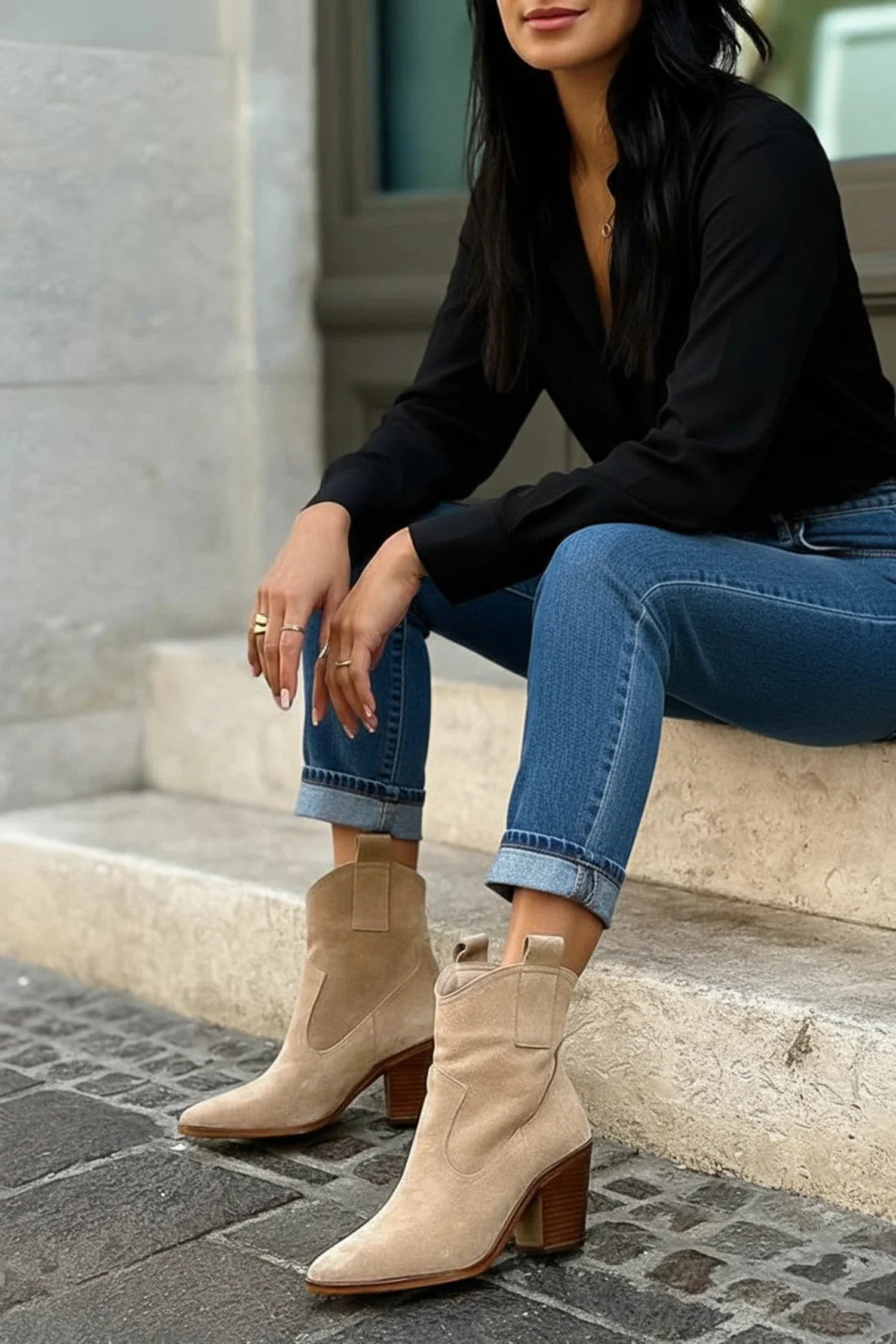 Western Ankle Boots with Block Heel for Women