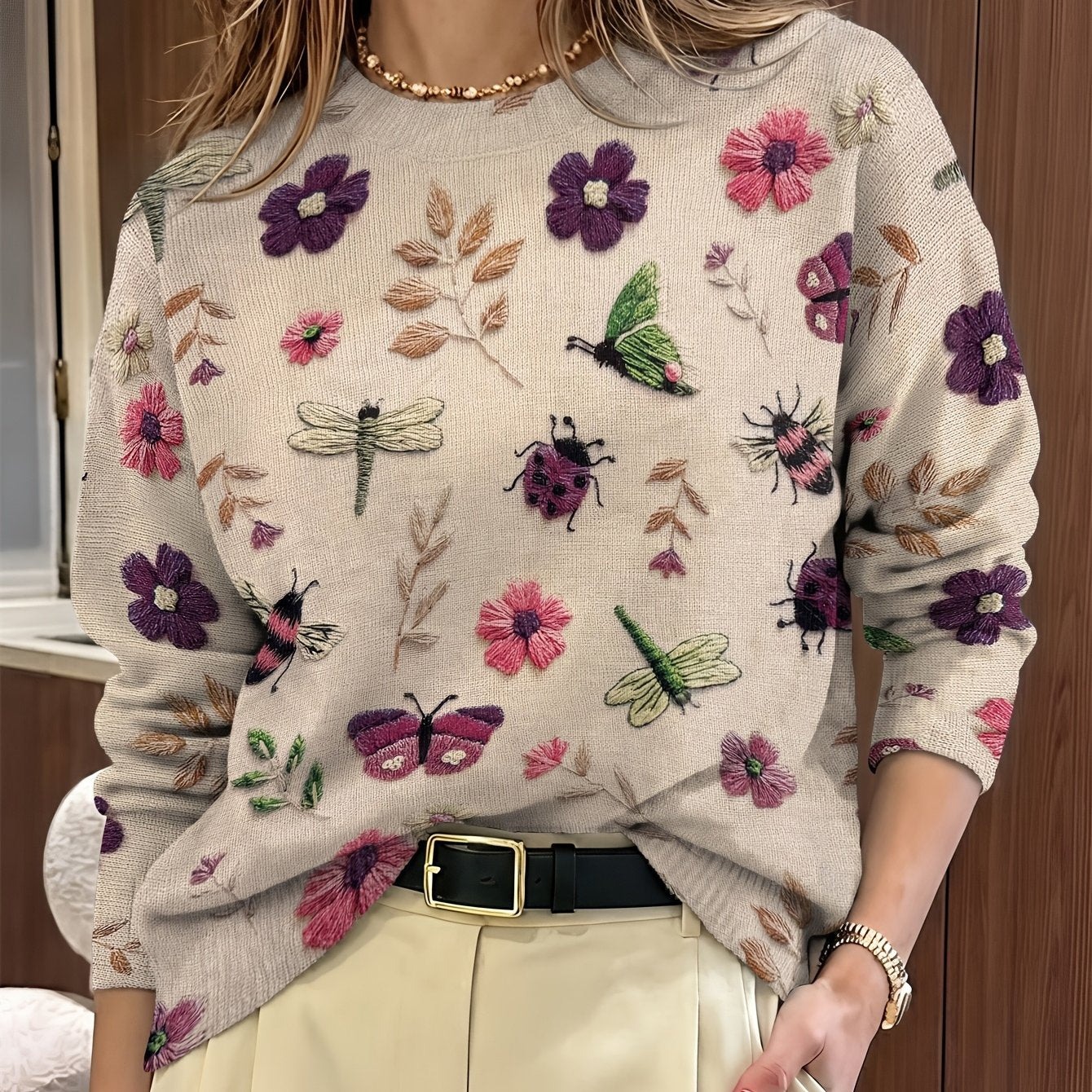 Jacqueline | Women's Long Sleeve Printed Sweater