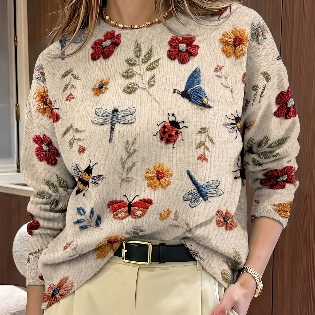 Jacqueline | Women's Long Sleeve Printed Sweater