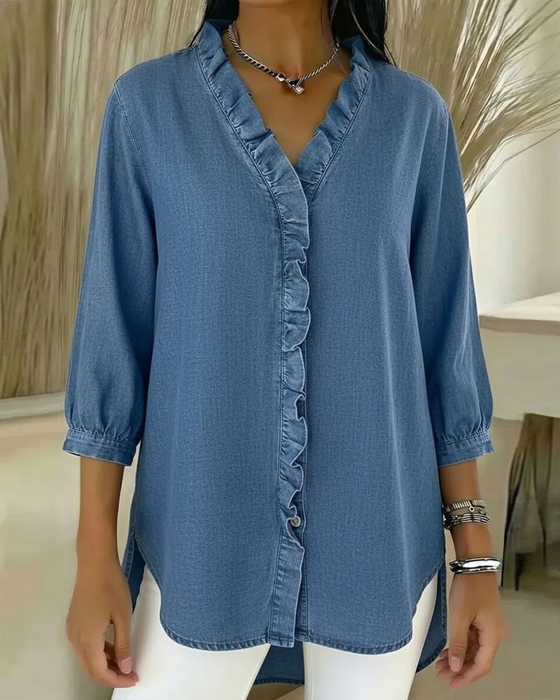 Jane | Women's Ruffle Button-Down Blouse