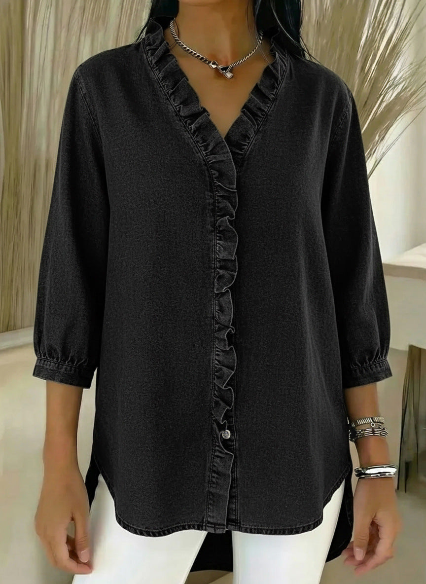 Jane | Women's Ruffle Button-Down Blouse