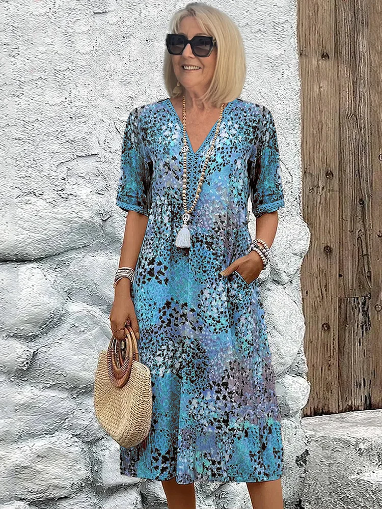 Janet | Women's V-Neck A-Line Midi Dress