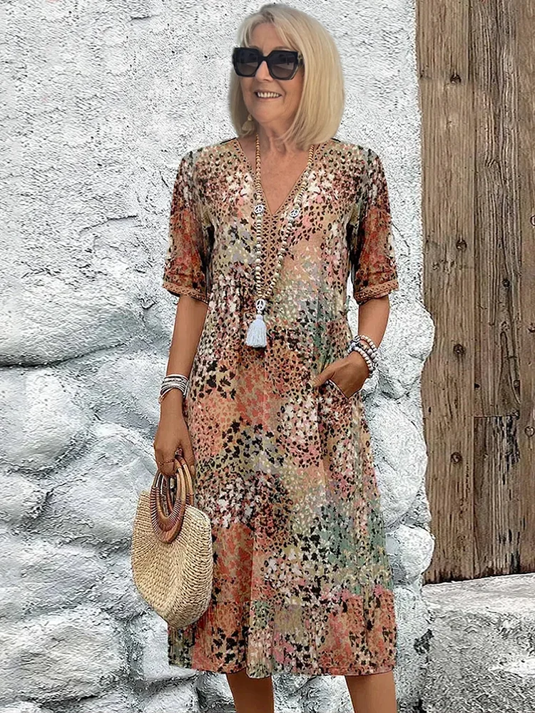 Janet | Women's V-Neck A-Line Midi Dress