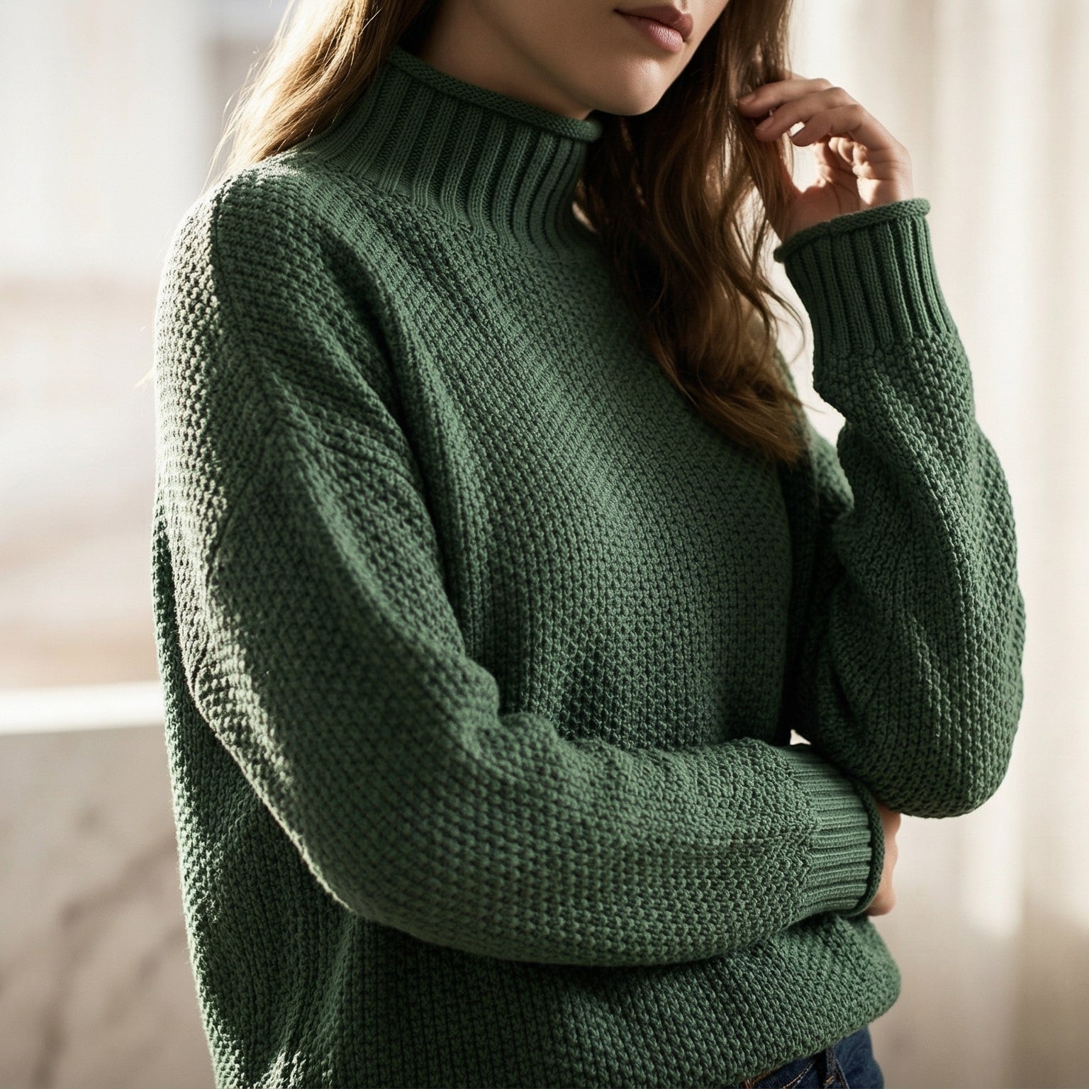 Janine | Women's Mock Neck Long Sleeve Sweater