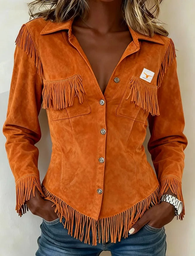 Jasmine | Women's Fringe Long Sleeve Button-Down Blouse