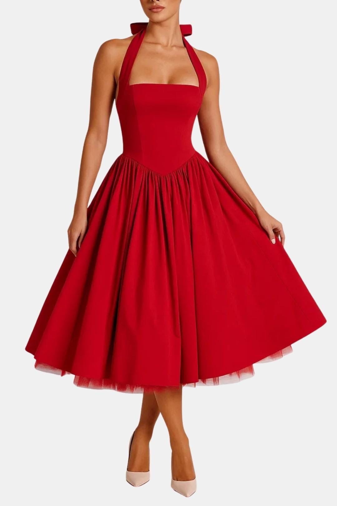 Jennifer | Women's Halter Neck A-Line Midi Dress