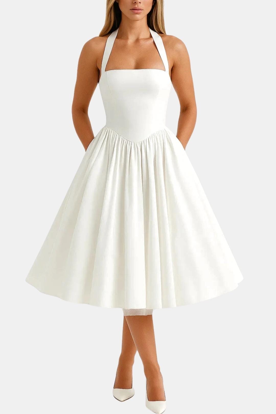 Jennifer | Women's Halter Neck A-Line Midi Dress
