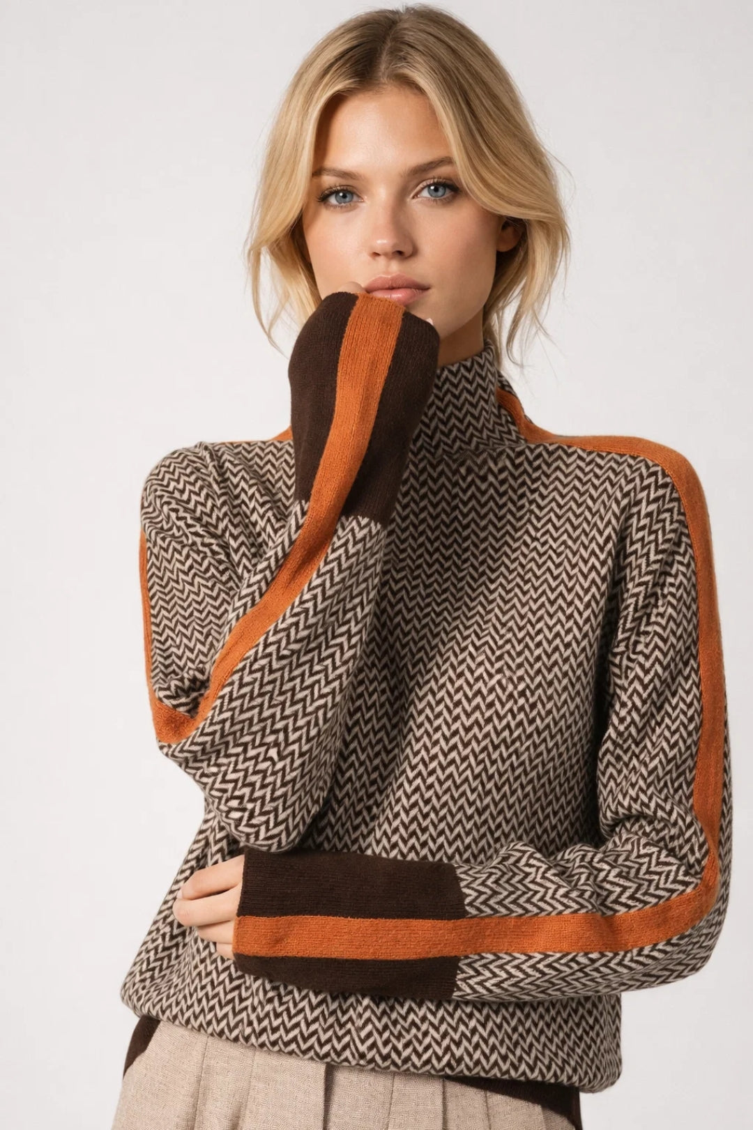 Jennifer | Women's Turtleneck Chevron Pattern Sweater