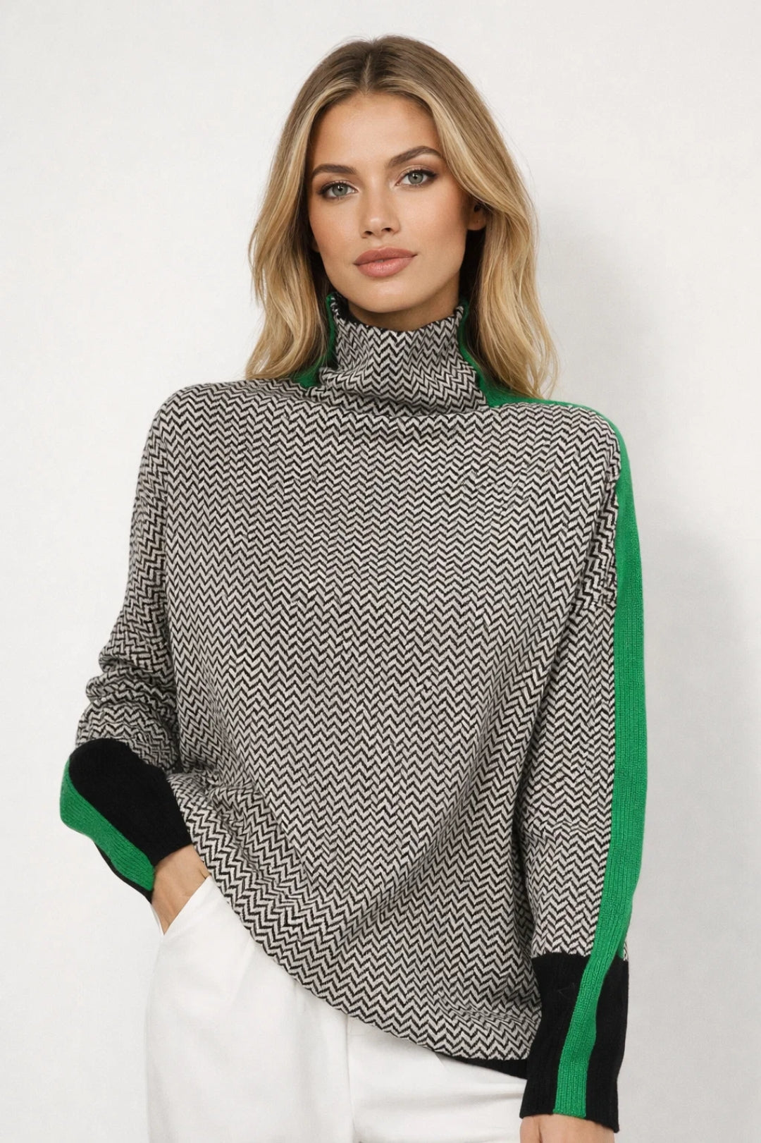 Jennifer | Women's Turtleneck Chevron Pattern Sweater