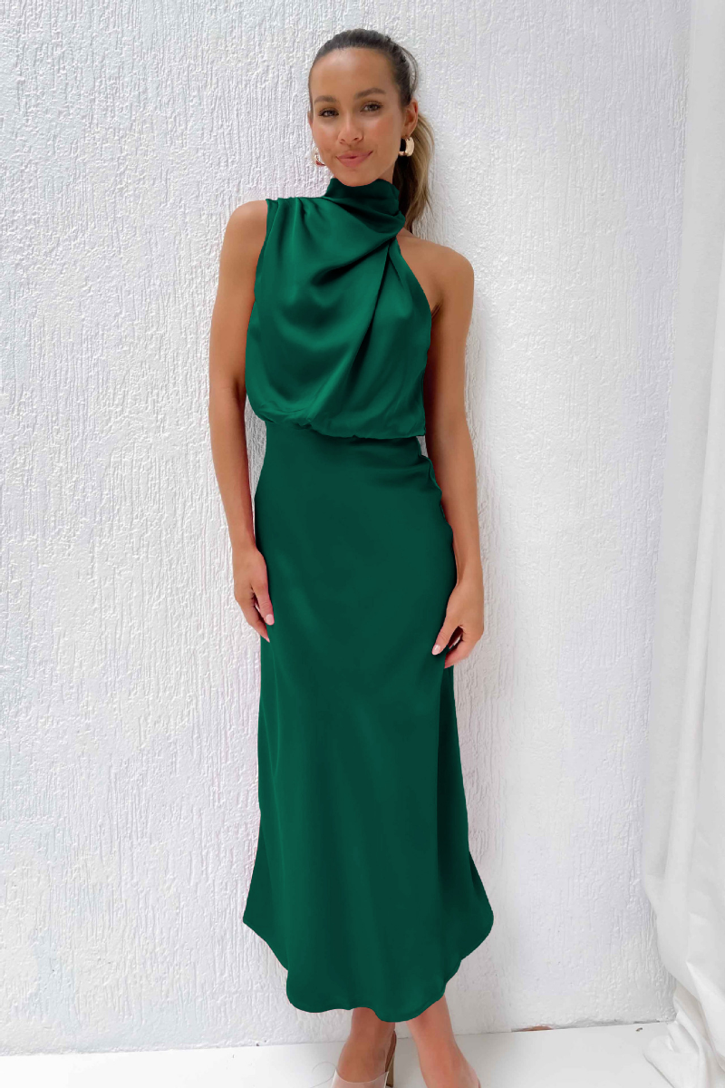 Kathy | Women's Sleeveless High Neck A-Line Midi Dress