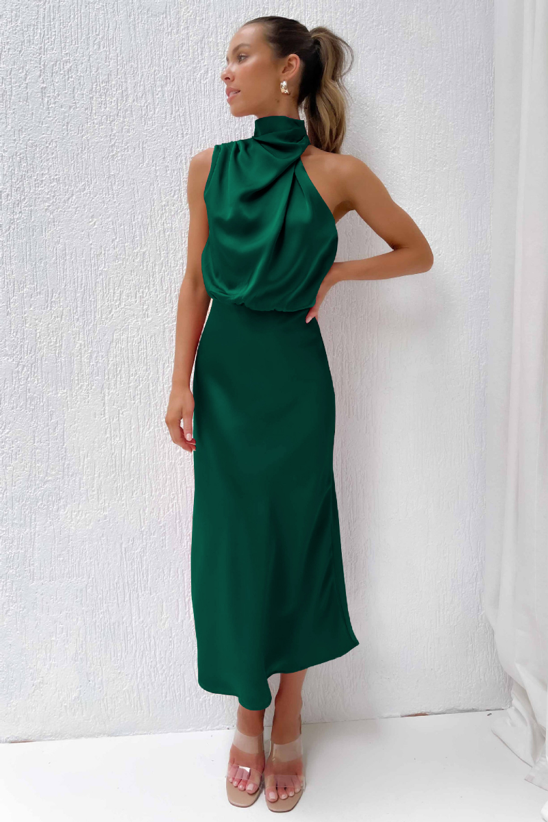 Kathy | Women's Sleeveless High Neck A-Line Midi Dress