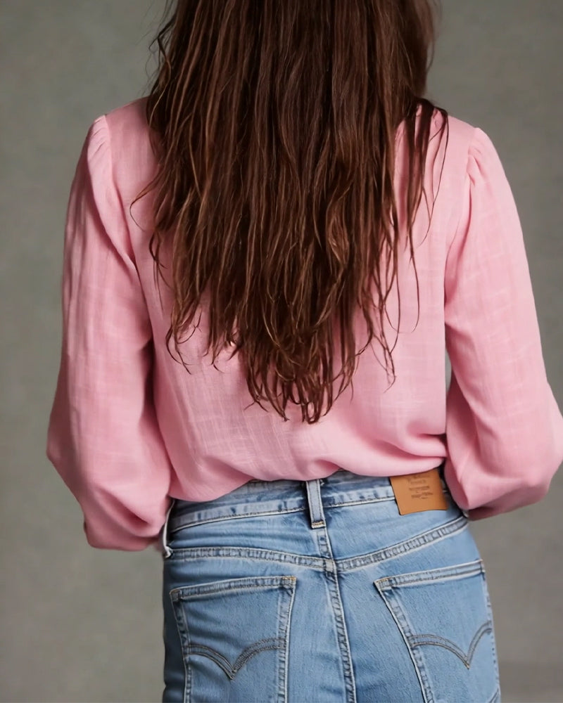 Kelly | Women's Ruffle Front Long Sleeve Blouse