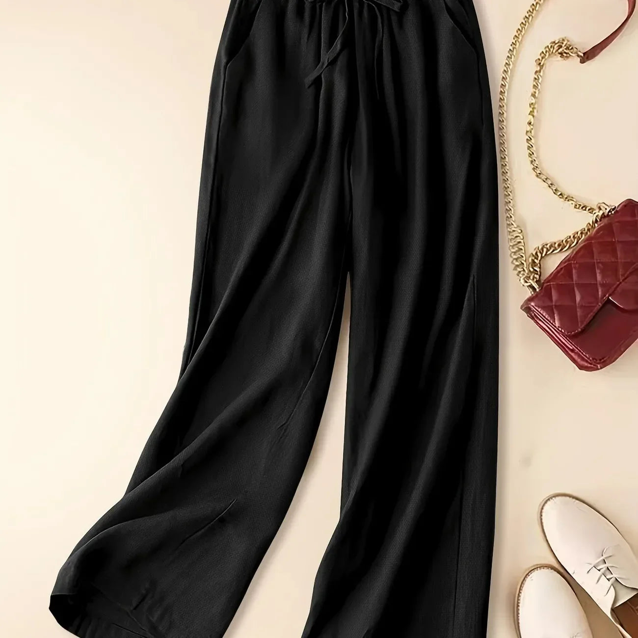 Kristin | Women's High-Waisted Drawstring Wide Leg Pants