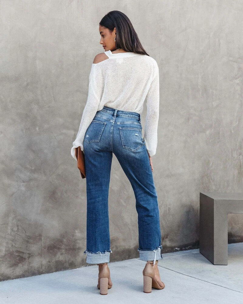 Lena | Women's High-Waisted Cuffed Jeans