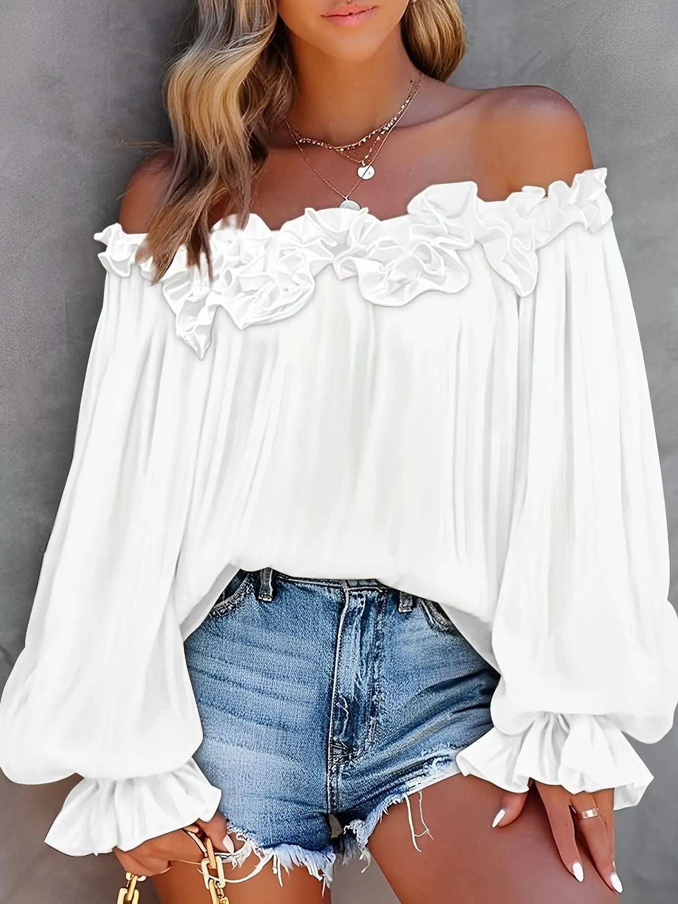 Libby | Women's Off-the-Shoulder Long Sleeve Fringe Blouse