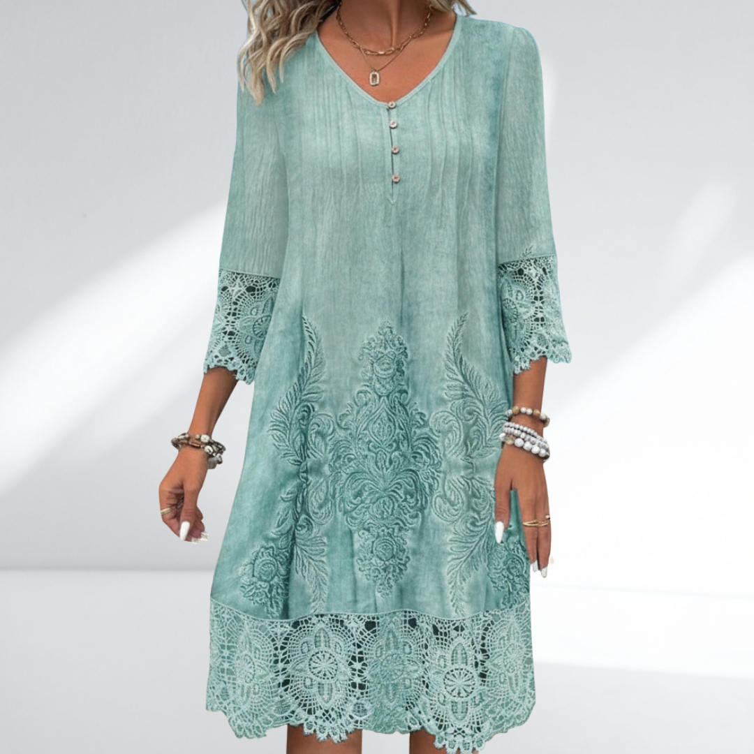 Linda | Women's V-Neck A-Line Midi Dress