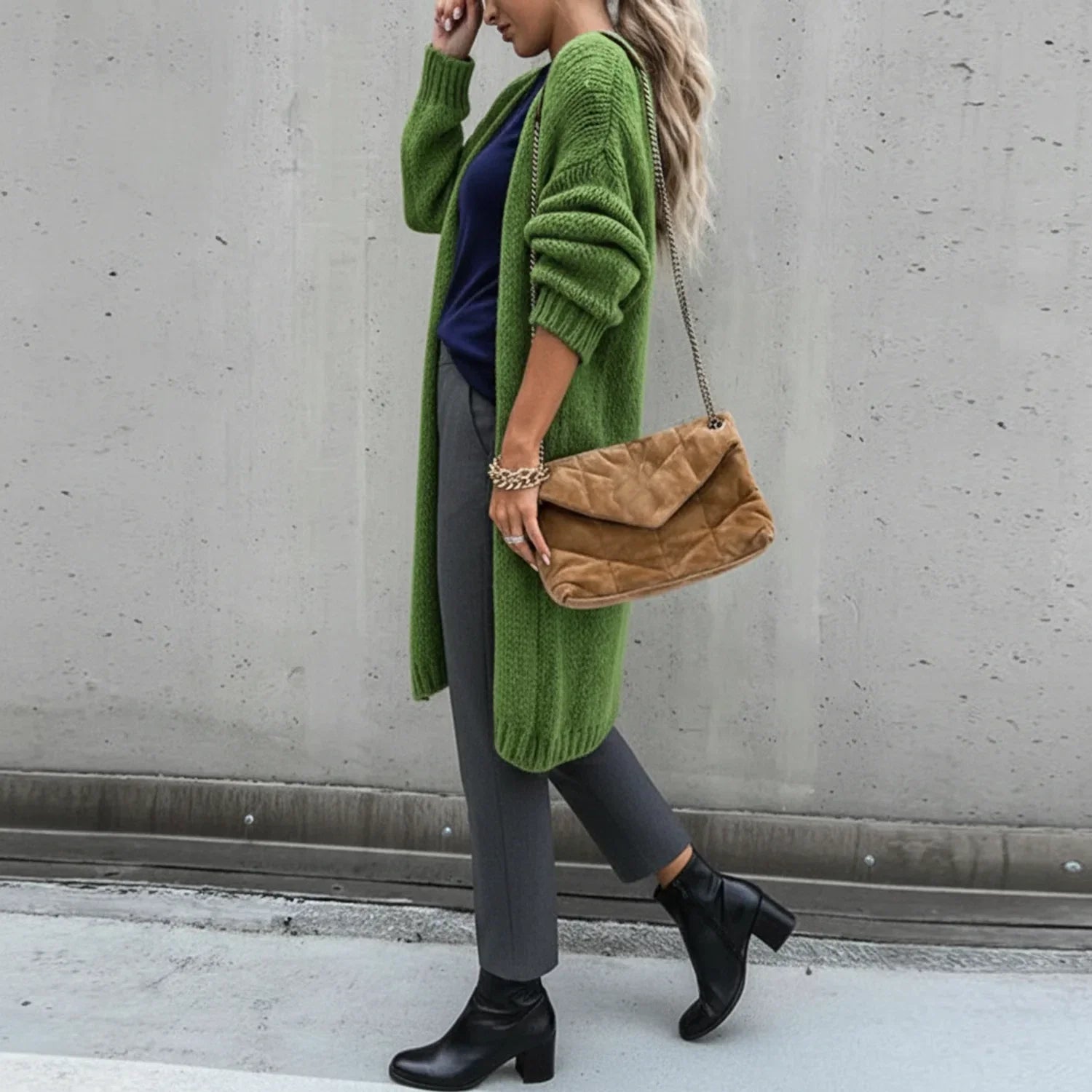 Relaxed Fit Long Open Front Cardigan for Women