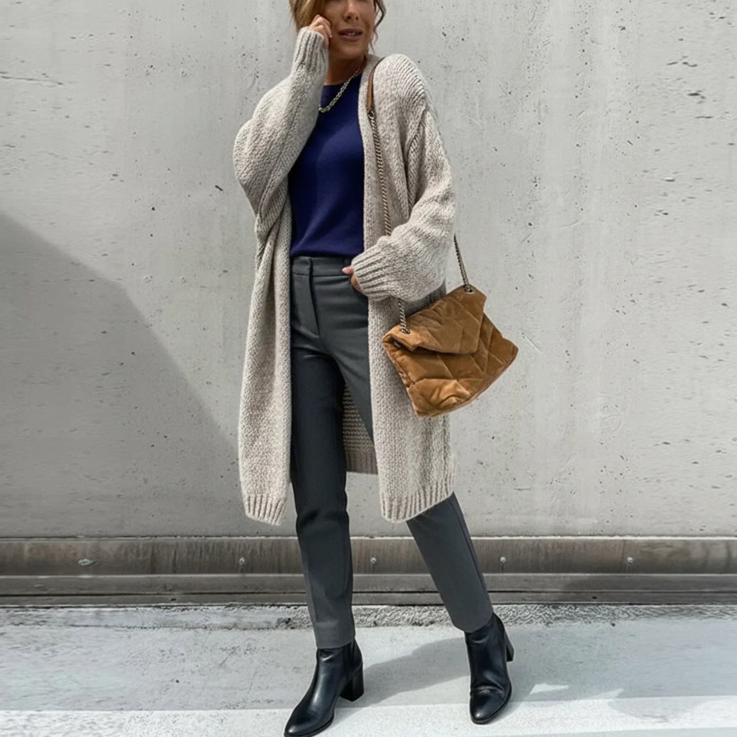 Relaxed Fit Long Open Front Cardigan for Women