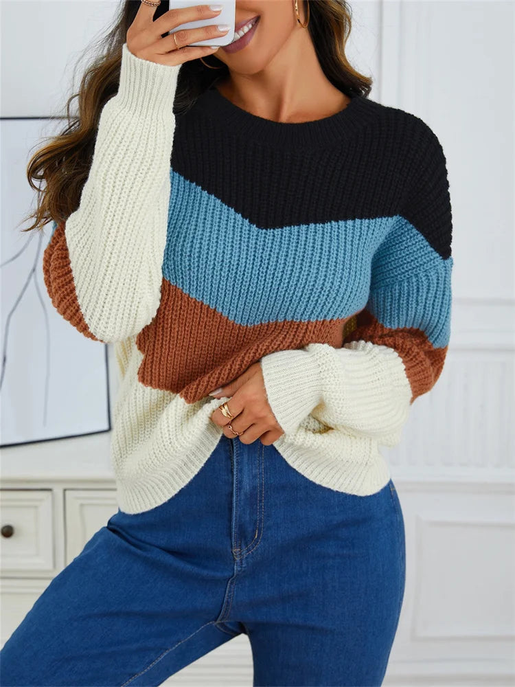 Lori | Women's Color Block Crewneck Sweater