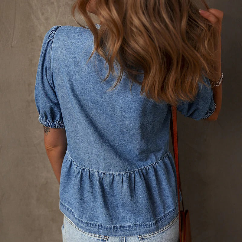 Lucille | Women's Tie Front Denim Blouse