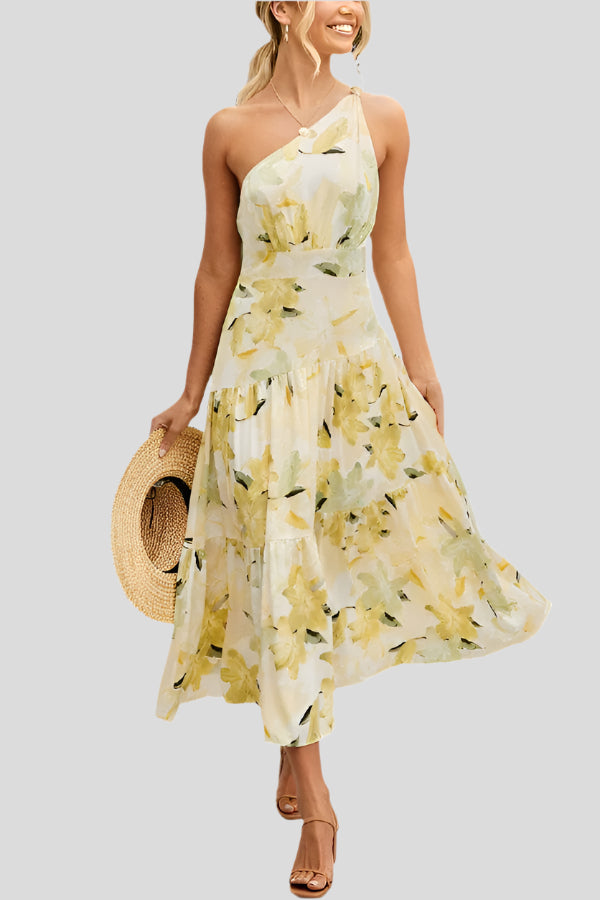 Lydia | Women's One Shoulder A-Line Midi Dress