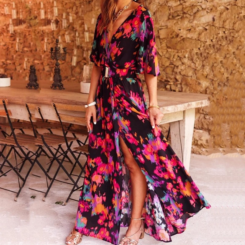 Lynne | Women's V-Neck Wrap Maxi Dress
