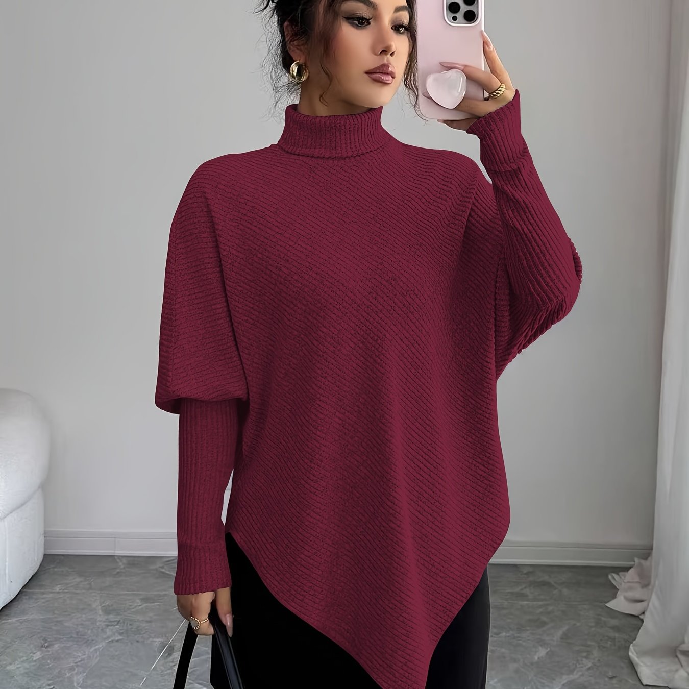 Mackenzie | Women's Turtleneck Poncho Sweater