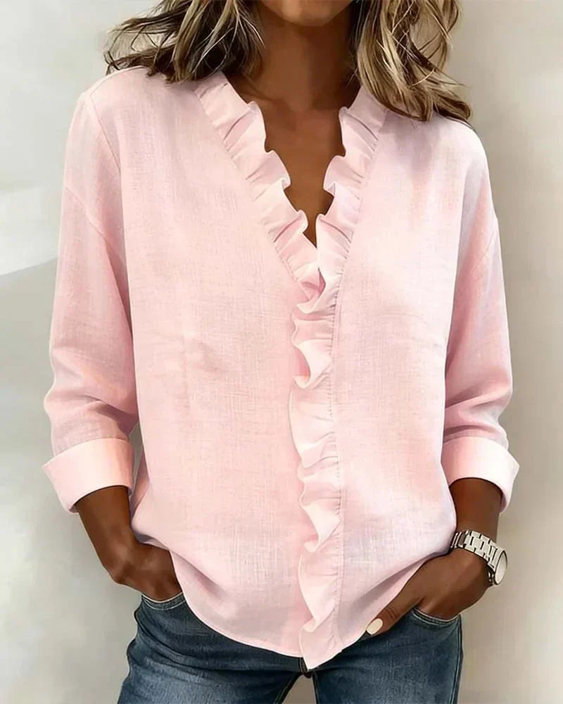 Mariah | Women's Ruffle V-Neck Long Sleeve Blouse