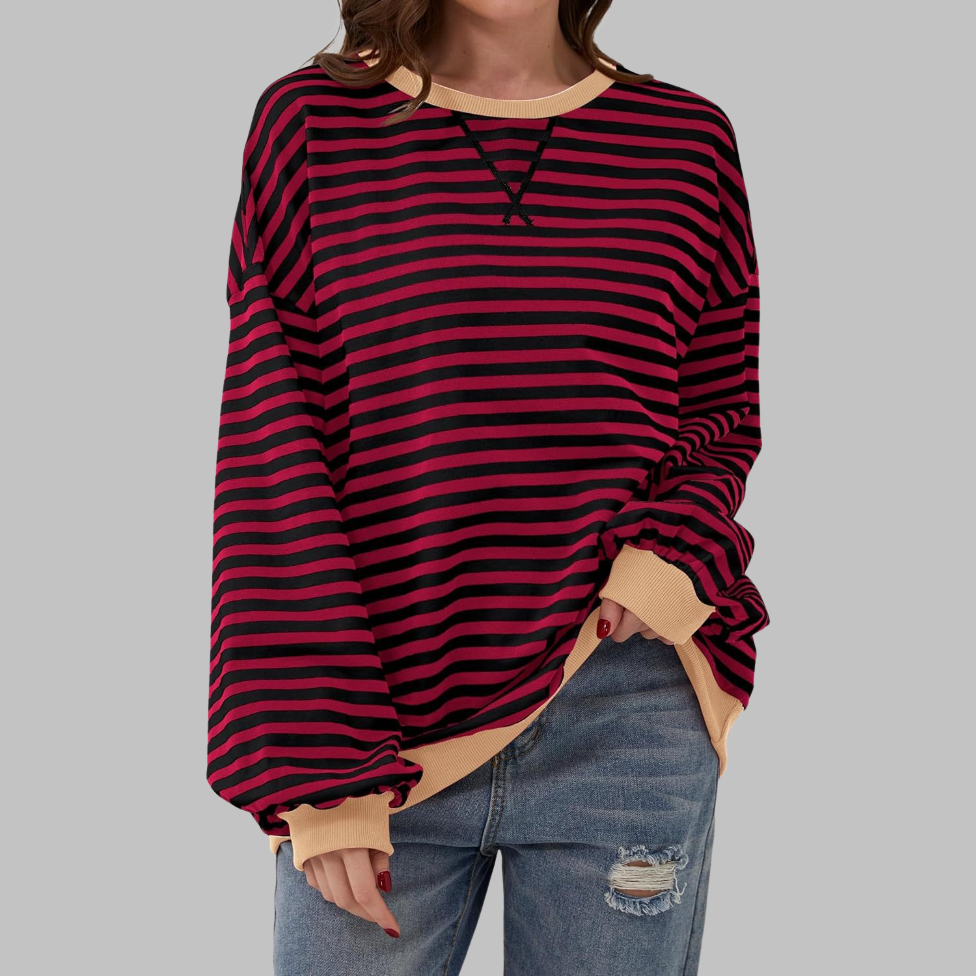 Marilyn | Women's Striped Long Sleeve Crewneck Sweater