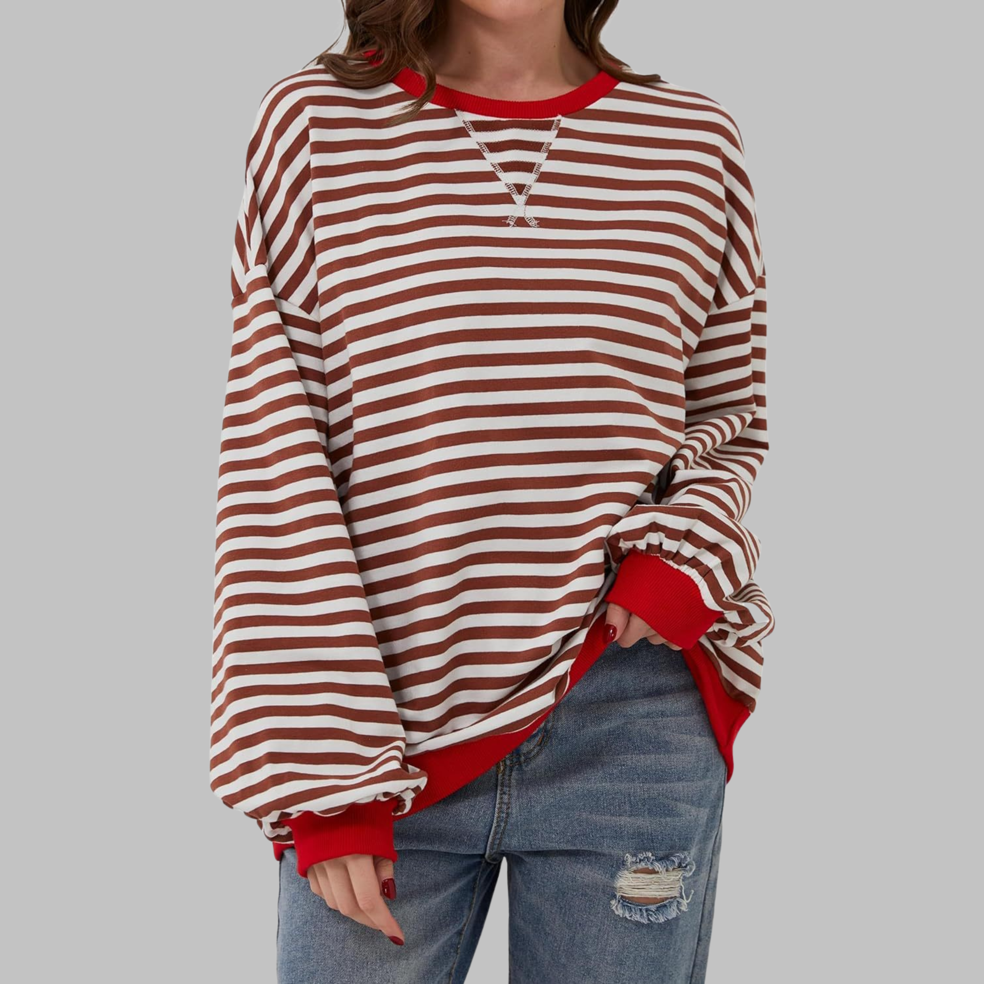 Marilyn | Women's Striped Long Sleeve Crewneck Sweater