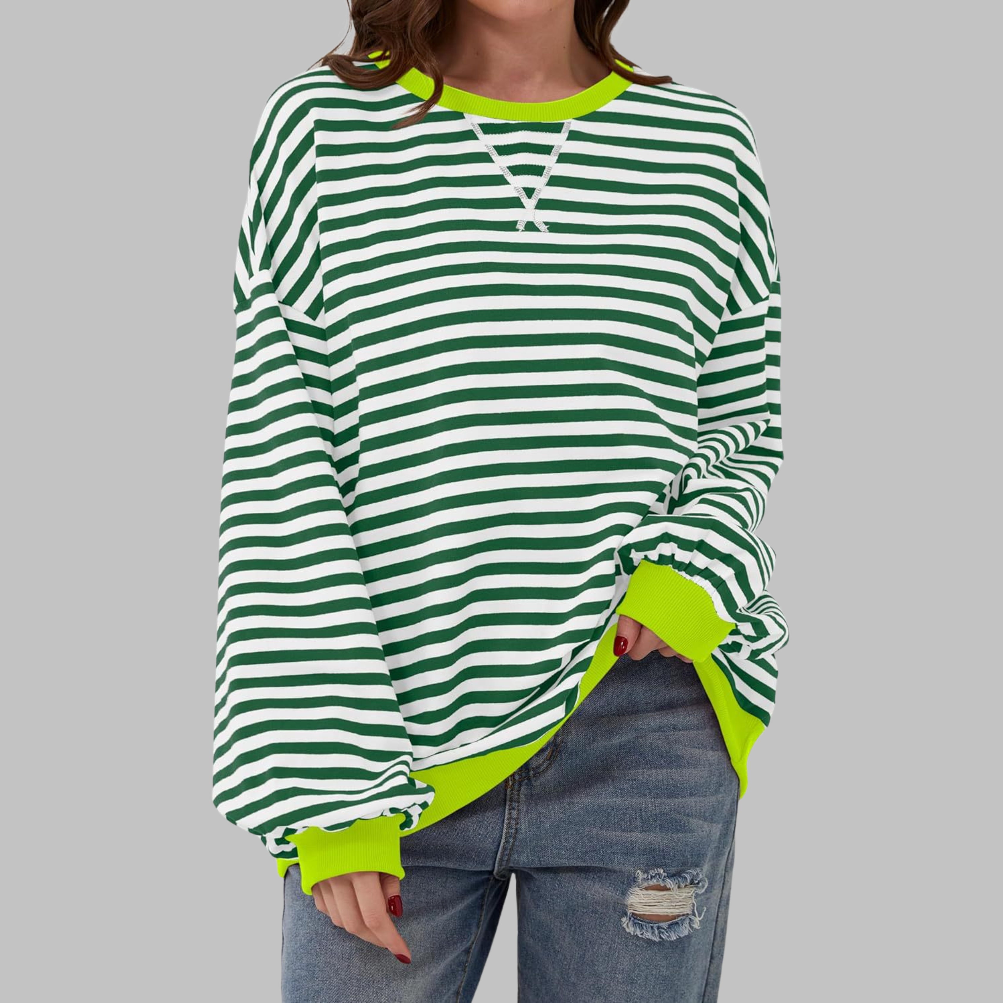 Marilyn | Women's Striped Long Sleeve Crewneck Sweater