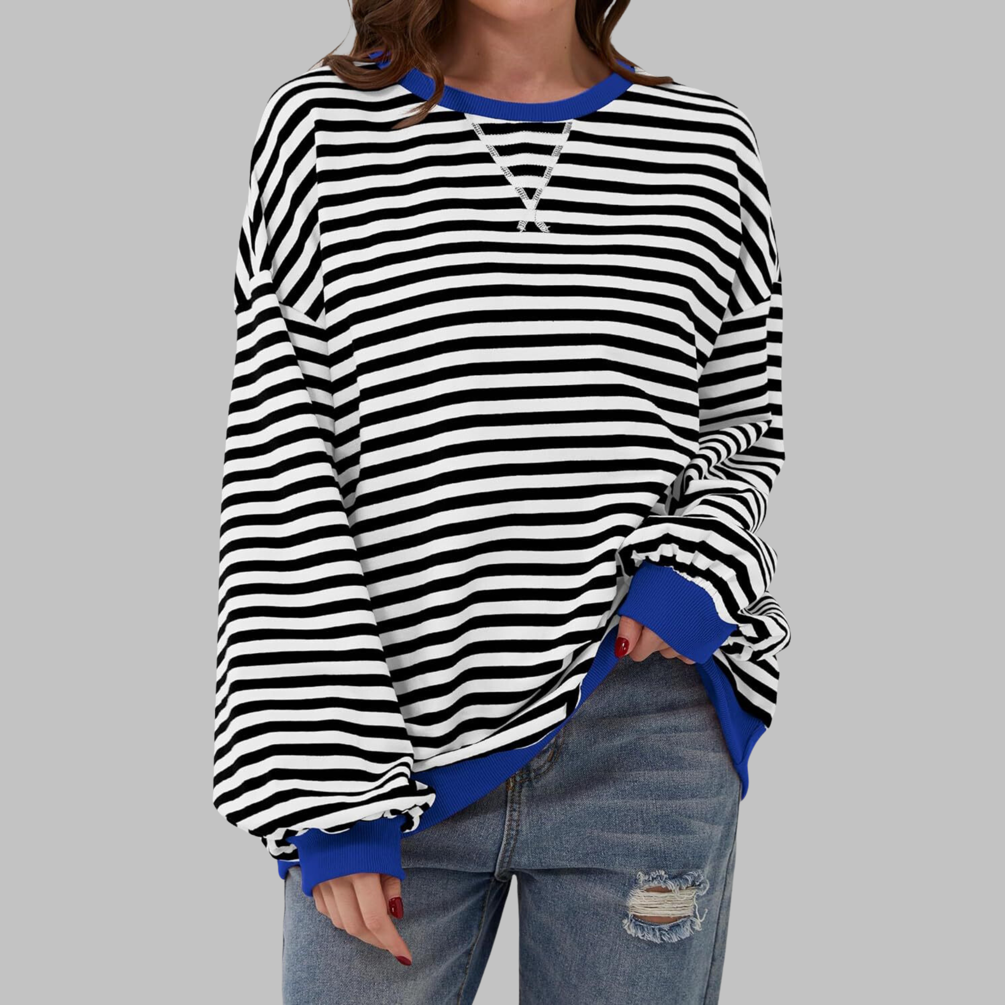 Marilyn | Women's Striped Long Sleeve Crewneck Sweater
