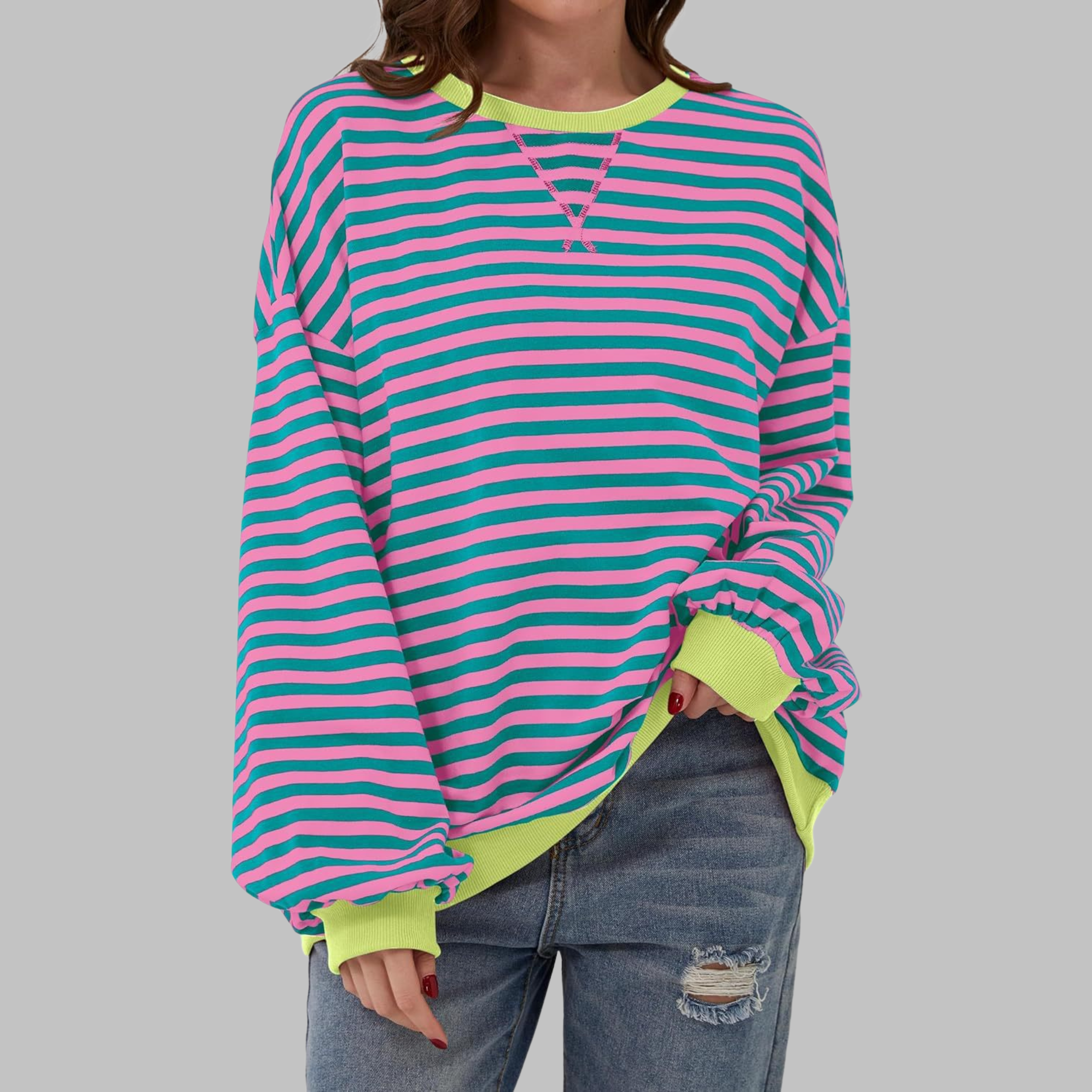 Marilyn | Women's Striped Long Sleeve Crewneck Sweater