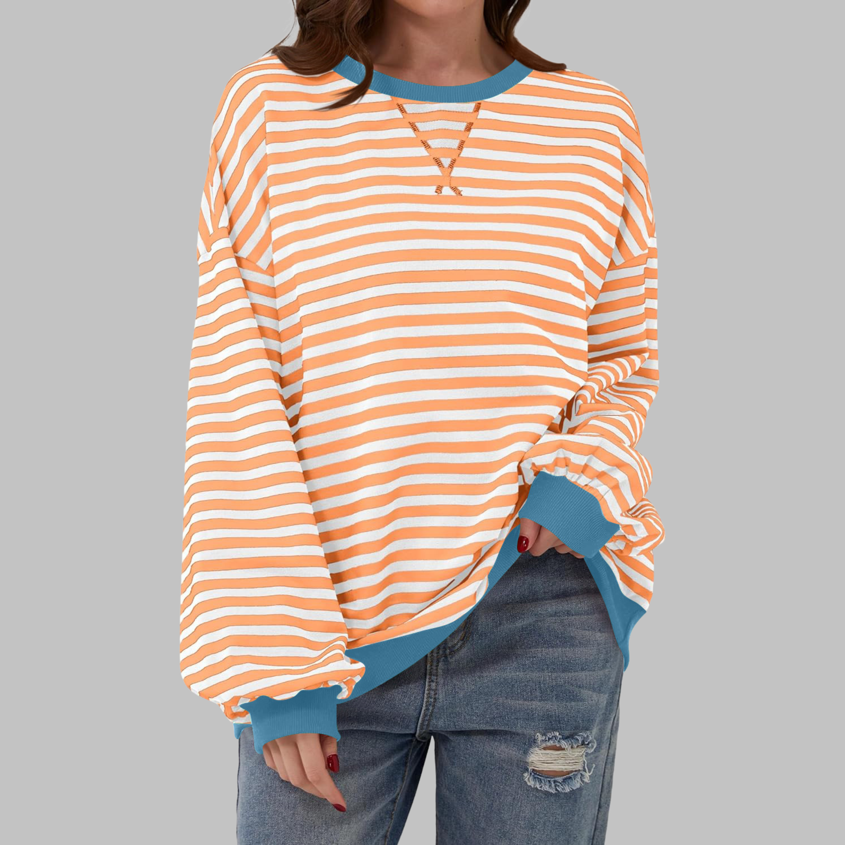 Marilyn | Women's Striped Long Sleeve Crewneck Sweater