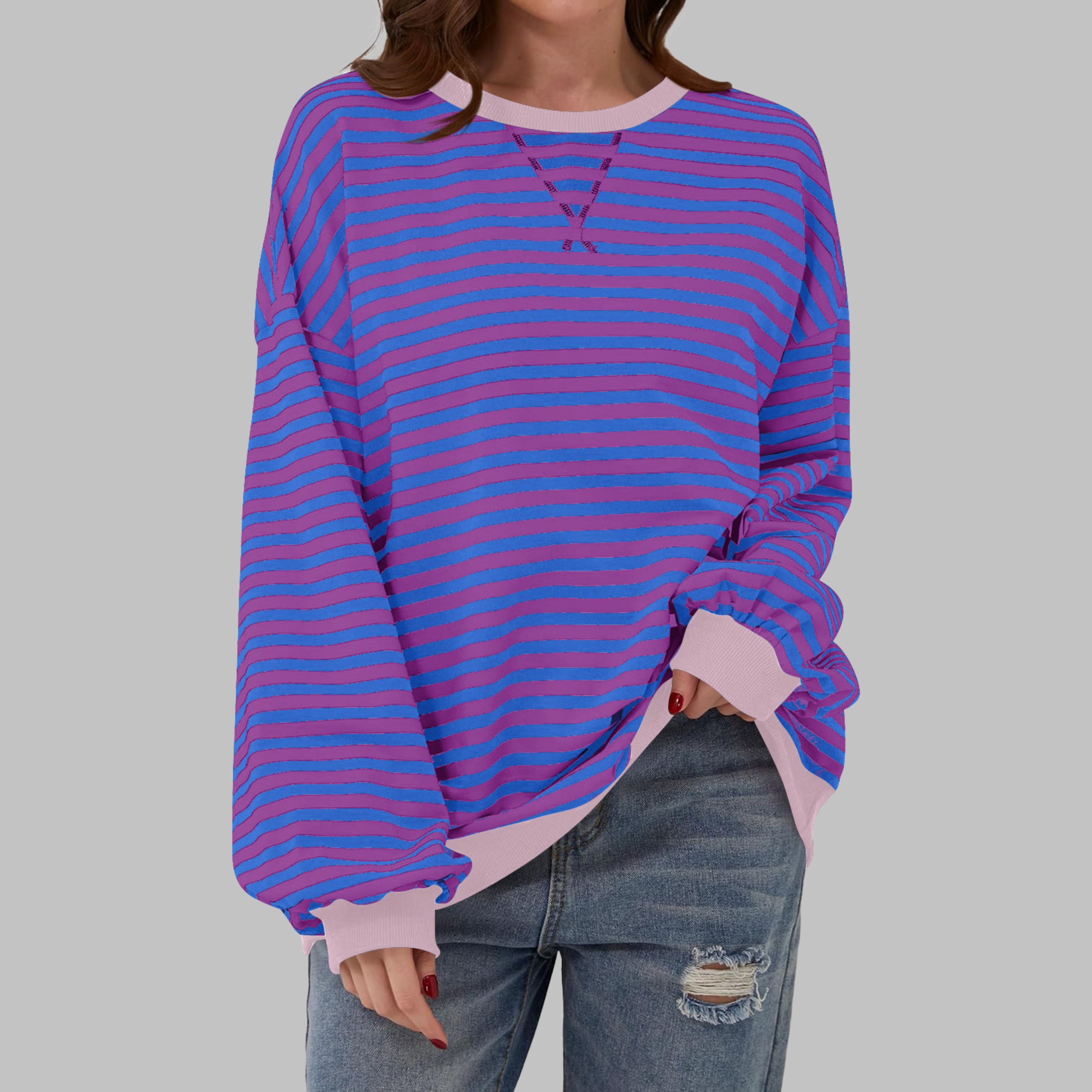 Marilyn | Women's Striped Long Sleeve Crewneck Sweater