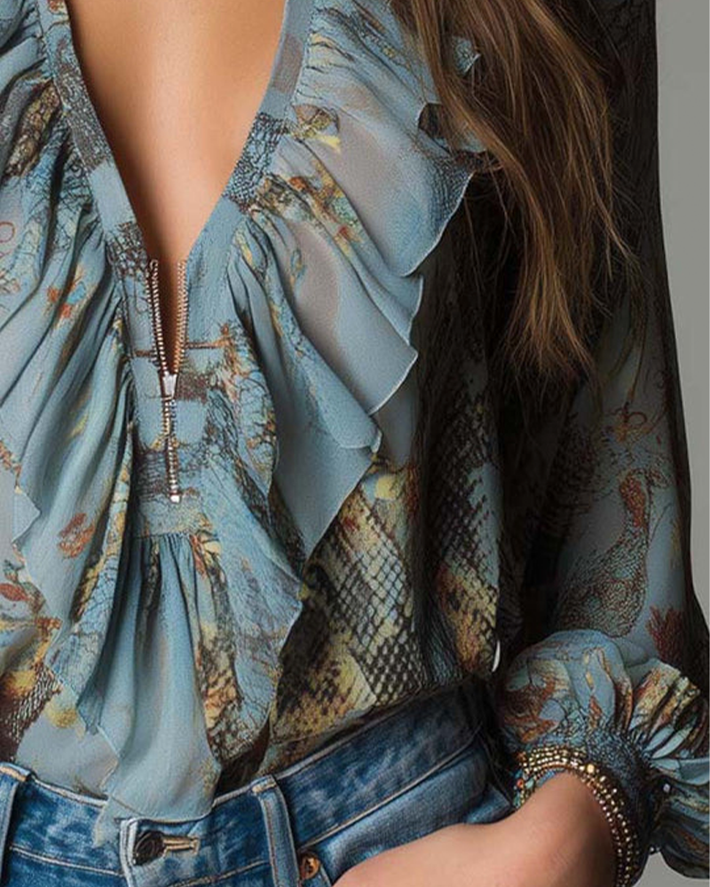 Mary | Women's Long Sleeve Ruffle Blouse