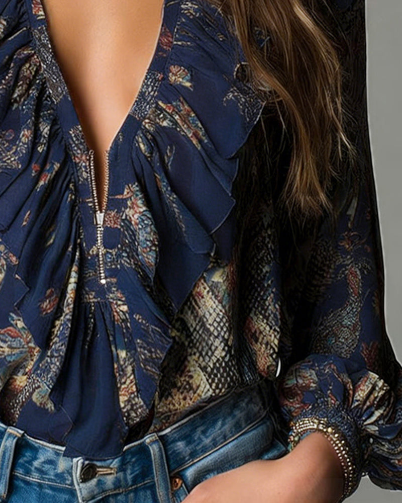 Mary | Women's Long Sleeve Ruffle Blouse