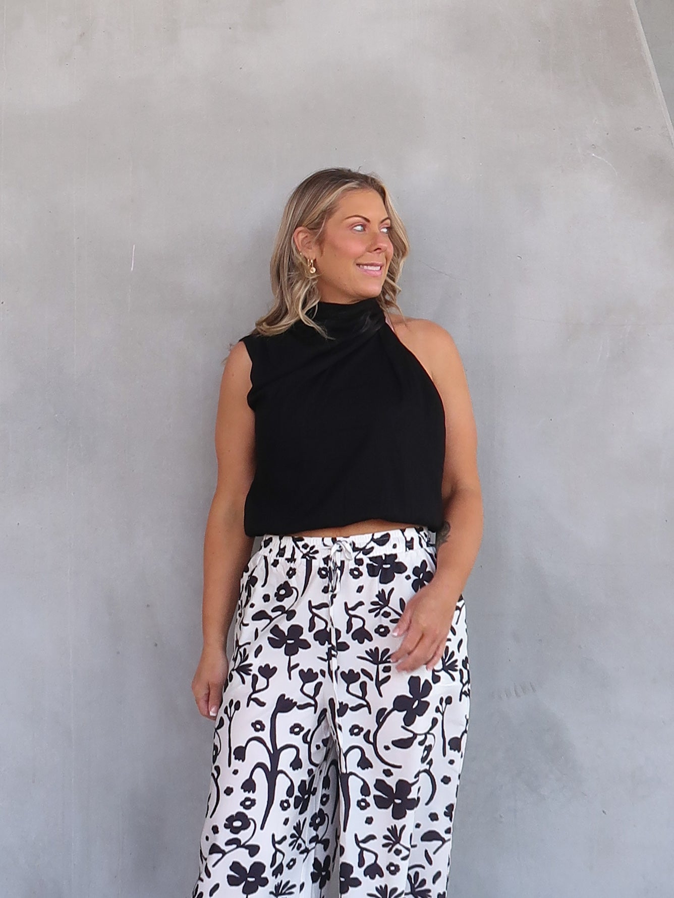 Natalie | Women's High-Waisted Floral Print Wide Leg Pants