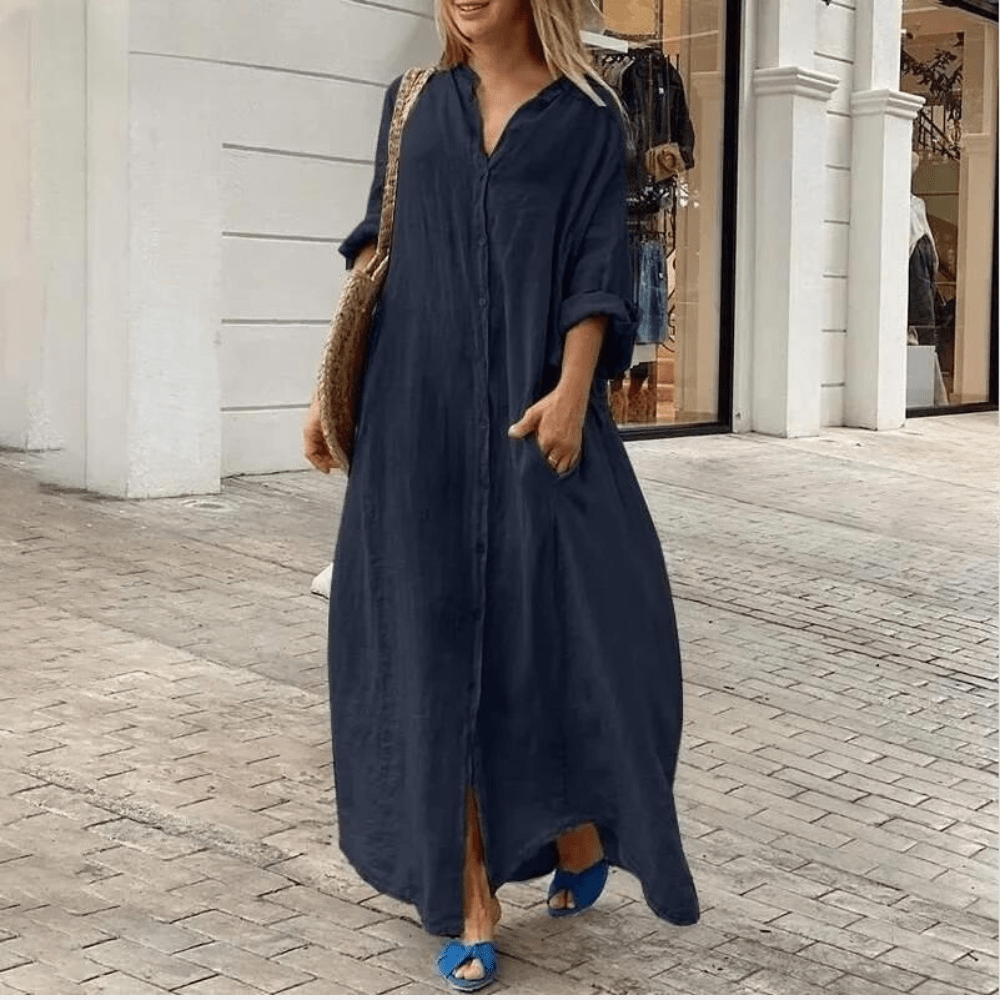 Nicole | Women's V-Neck Maxi Shirt Dress